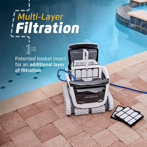 Dolphin Explorer E70 Pool Robot with included Dolphin Universal Caddy, Wi-Fi, and Waterline Cleaning